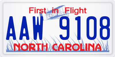 NC license plate AAW9108