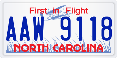 NC license plate AAW9118