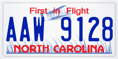 NC license plate AAW9128