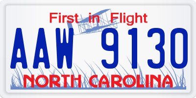 NC license plate AAW9130
