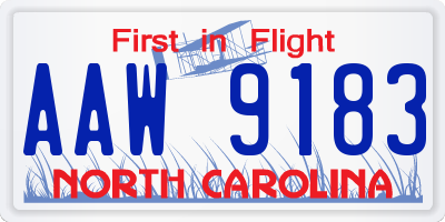 NC license plate AAW9183