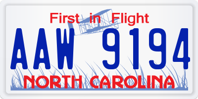 NC license plate AAW9194