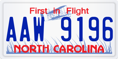 NC license plate AAW9196