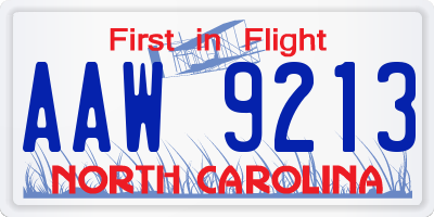 NC license plate AAW9213