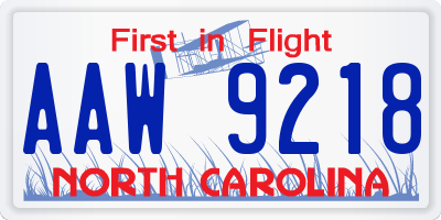 NC license plate AAW9218
