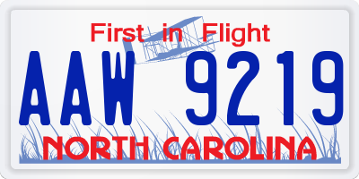 NC license plate AAW9219