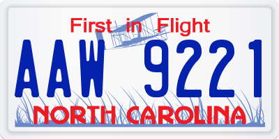 NC license plate AAW9221