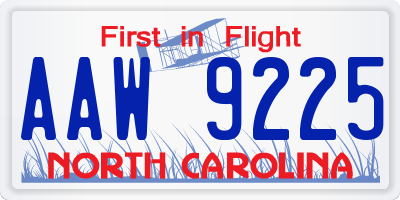 NC license plate AAW9225