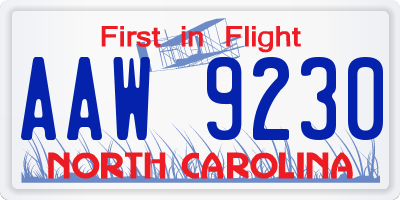 NC license plate AAW9230