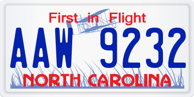 NC license plate AAW9232