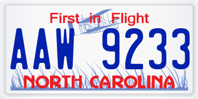 NC license plate AAW9233