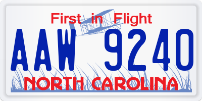 NC license plate AAW9240