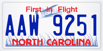 NC license plate AAW9251