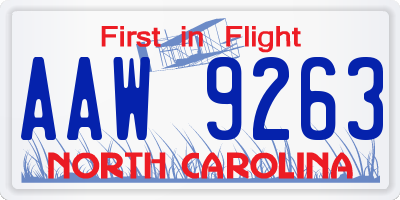 NC license plate AAW9263