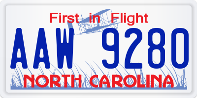 NC license plate AAW9280