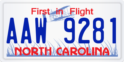 NC license plate AAW9281