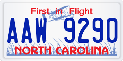 NC license plate AAW9290