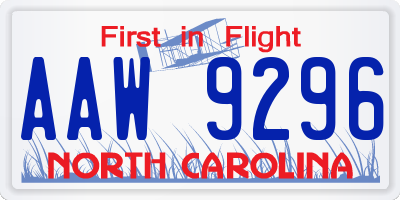 NC license plate AAW9296