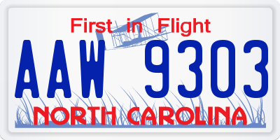 NC license plate AAW9303