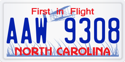NC license plate AAW9308