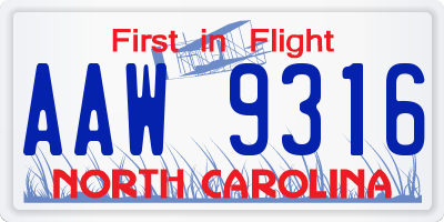 NC license plate AAW9316