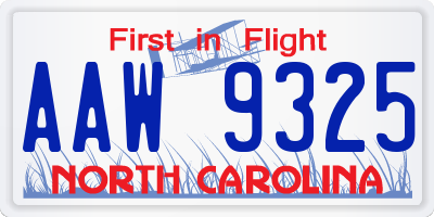 NC license plate AAW9325