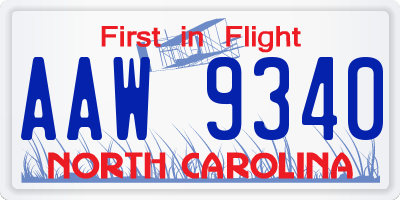 NC license plate AAW9340