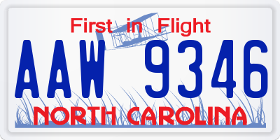 NC license plate AAW9346