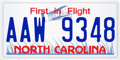 NC license plate AAW9348