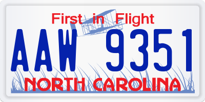 NC license plate AAW9351