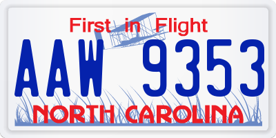 NC license plate AAW9353