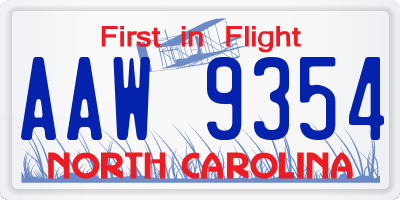 NC license plate AAW9354