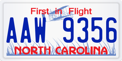 NC license plate AAW9356