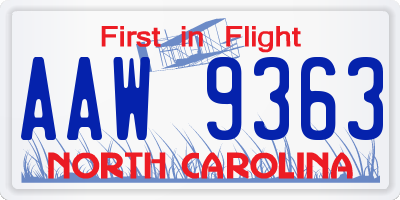 NC license plate AAW9363