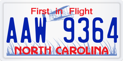 NC license plate AAW9364