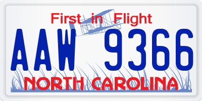 NC license plate AAW9366