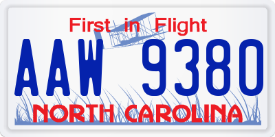 NC license plate AAW9380