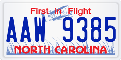 NC license plate AAW9385