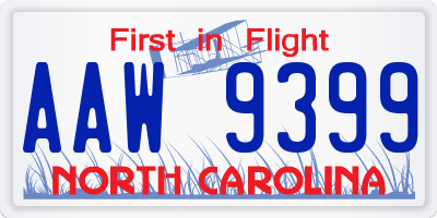 NC license plate AAW9399