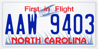 NC license plate AAW9403