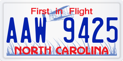 NC license plate AAW9425
