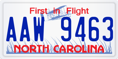 NC license plate AAW9463