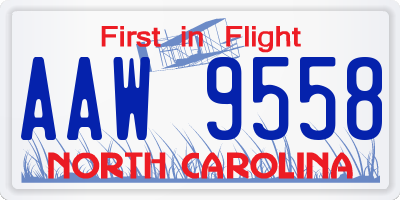 NC license plate AAW9558