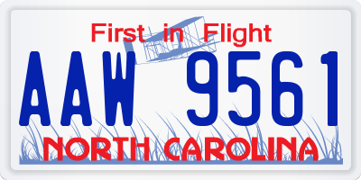 NC license plate AAW9561