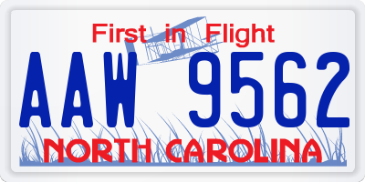 NC license plate AAW9562