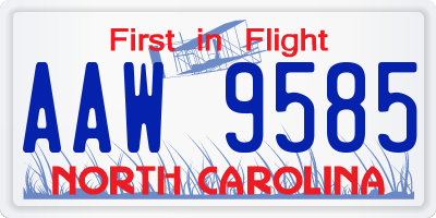 NC license plate AAW9585