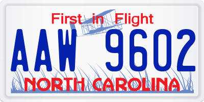NC license plate AAW9602
