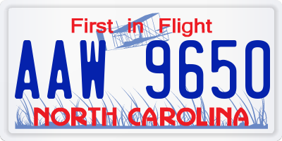 NC license plate AAW9650