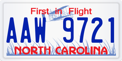 NC license plate AAW9721