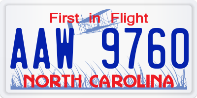 NC license plate AAW9760